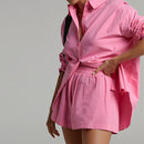 Women Tracksuits Shirt With Mini Shorts Cotton Two Pieces Sets Fashion Clothing Outfits Women Blouses Fashion Tracksuits