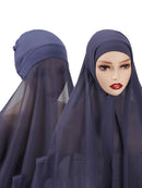 Instant Hijab With Cap Heavy Chiffon Jersey Hijab For Women Veil Muslim Fashion Islam Hijab Cap Scarf For Muslim Women Headscarf