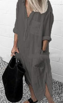 Women Shirt Dress Spring Summer Lapel Button Long Sleeve Side Split Dresses Elegant Solid Work Office Vestidos Female Tunic Robe