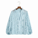 Embroidery Women Blouse Summer 2022 New Fashion Long Sleeve Female Smock Shirt Top Clothing Wears