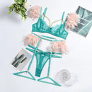 MeiKeDaiNicey Feather Sensual Lingerie Sexy Transparent Lace Bra with Chain Exotic Sets Porn 3 Piece Set Garters Erotic Costumes