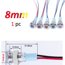 1pc 6mm 8mm 10mm 12mm Metal LED Warning indicator light Waterproof IP67 Signal Lamp Pilot Wires switch 3V 5V 12V 220V Red Blue