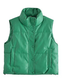 Womens Puffy Vest Down Vest Black Pu Leather Vest Woman Jacket Coat Autumn Winter Outwear Puffer Vest Female Sleeveless Jacket