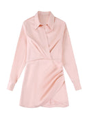 TRAF Women Fashion With Gathered Satin Mini Dress Vintage V Neck Long Sleeve Female Dresses Vestidos Mujer