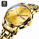 QINGXIYA Top Brand Luxury Gold Red Quartz Watch Men Stainless Steel Luminous Waterproof Watches Week Calendar Business Watch Men