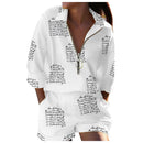 Long Sleeve Shirt & Pocket Design Shorts Set Women&