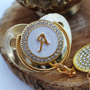 Name Initial Letter Baby Pacifier and Pacifier Clips BPA Free Silicone Infant Nipple Gold Bling Newborn Dummy Soother