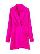 TRAF Women Fashion With Gathered Satin Mini Dress Vintage V Neck Long Sleeve Female Dresses Vestidos Mujer