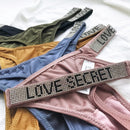 Sexy Women Pantie Crystal Rhinestone Letter Secret Underwear Fitness Gym Love Thongs Low Rise Tanga Female Push Up Lingerie