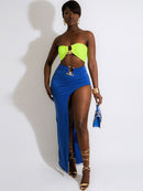 Hugcitar Sexy Strapless Crop Tube Top High Waist Slit Maxi Dress 2 Pcs Suits 2022 Fall Women Fashion Streetwear Vestido Y2K