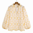 Embroidery Women Blouse Summer 2022 New Fashion Long Sleeve Female Smock Shirt Top Clothing Wears
