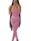 Ribbed Knitted Women 2 Piece Set Gym Crop Tank Top Leggings Set Casual Streetwear Sporty Tracksuit 2021 Summer Active Wear