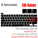 Russian silicone Keyboard Cover Protector for Macbook air13/12 /15/16pro touchbar A1706/A1466A1708/A1990/A1398/A2289/A1932/A2141