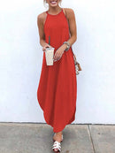 Printed Maxi Dresses VONDA Bohemian Sexy Sleeveless Sundress Women Causal Halter Summer Beach Dress Asymmetric Long Dresses