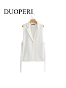 DUOPERI Jacket Women Blazer Gilet Sleeveless Vest Fashion Casual Streetwear Woman Waistcoat Tops veste femme
