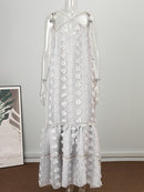 Sleeveless Halter Maxi Summer Dress For Women Fashion Ruffle Beach Long Robe 2022 Elegant Slip Holiday Hollow Out Sundress