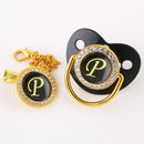 Black Bling Baby Pacifier And Clip Alphabet Letter M Infant Pacifier Gold Letter Unique Name Initials Baby Shower Gift