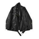 FTLZZ Spring Autumn Faux Leather Jackets Women Loose Casual Coat Female Drop-shoulder Motorcycles Locomotive Outwear With Belt