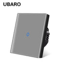UBARO Eu AC100-240V Tempered Black White Crystal Glass Touch Switch Panel Wall Light Sensor Button 1/2/3 Gang 10A Interruptor