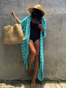Fitshinling Summer Vintage Kimono Swimwear Halo Dyeing Beach Cover Up With Sashes Oversized Long Cardigan Holiday Sexy Covers