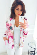Women Floral Printed Jackets Spring Autumn Long Sleeve Zipper Bomber Outwear Casual Pocket Slim Streetwear Female Plus Size Coat