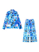 TFMLN 2022 Summer Women 2PCS Print Blouses+Skirts Set New Turn Down Collar Long Sleeve Tops High Waist Dress Girl Outfits