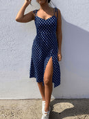 Dresses 2022 Sundress Summer Women Causal Polka Dot Sleeveless High Pleated elastic waist V-Neck Beach Dress Vestidos De Verano