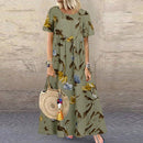 Vintage Floral Long Dress Women Summer Elegant Linen Short Sleeve Boho Maxi Dress Female Holiday Sundress Party Dresses Vestidos