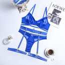 Yimunancy 3-Piece Black Bra Set Women Patchwork See Through Mesh Lingerie Set Ladies Sexy Panty Underwear Set
