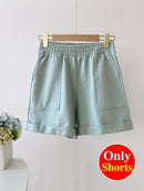 Spring Summer Women's Suit with Shorts Sweatshirt Loose Oversize Green Tracksuit 2 Piece Set Women's Shorts and Top Outfits 2022