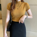 Womens Tops And Blouses Summer Short Sleeve Blouse Women Blusas Mujer De Moda 2021 Turtleneck Knitted Blouse Shirt Tops C931