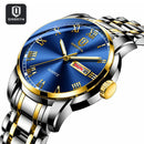QINGXIYA Top Brand Luxury Gold Red Quartz Watch Men Stainless Steel Luminous Waterproof Watches Week Calendar Business Watch Men