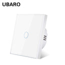UBARO Eu AC100-240V Tempered Black White Crystal Glass Touch Switch Panel Wall Light Sensor Button 1/2/3 Gang 10A Interruptor