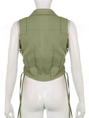Sweetown Pockets Cargo Jacket Vest Female Stitching Shirring Drawstring Y2K Waistcoat Zip Up Casual Streetwear Corset Tanks