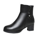 2022 NEW Fashion Soft Leather Women Ankle Boots High Heels Zipper Shoes Warm Wool Winter Boots for Women Plus Size 35-41