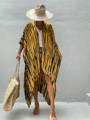 Fitshinling Summer Vintage Kimono Swimwear Halo Dyeing Beach Cover Up With Sashes Oversized Long Cardigan Holiday Sexy Covers