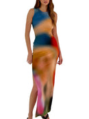 Sleeveless Backless Maxi Dress Women 2022 Summer Bodycon Elegant Sexy Tie Dye Outfits Ladies Birthday Party Club Sundress