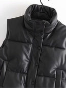 TRAF Women 2021 Fashion Leather Cotton Pocket Padded Waistcoat Vintage Sleeveless Female Outerwear Streetwear
