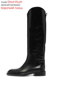 QUTAA 2023 Ins Brand Women Genuine Leather Knee High Boots Low Heel Motorcycle Warm Long Boots Woman Shoes Black Size 34-42