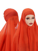 Instant Hijab With Cap Heavy Chiffon Jersey Hijab For Women Veil Muslim Fashion Islam Hijab Cap Scarf For Muslim Women Headscarf