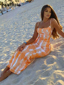 Hawthaw Women Summer Party Sleeveless Slim Printed Bodycon Beach Long Dress 2021 Female Clothing Streetwear Wholesale Items