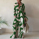 Summer Fashion Printed Loose Long Sleeves Shirts Straight Pants Two Piece Suits New Streetwear Women&