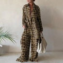 Summer Fashion Printed Loose Long Sleeves Shirts Straight Pants Two Piece Suits New Streetwear Women&