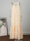 Sleeveless Halter Maxi Summer Dress For Women Fashion Ruffle Beach Long Robe 2022 Elegant Slip Holiday Hollow Out Sundress
