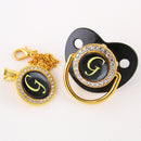 Black Bling Baby Pacifier And Clip Alphabet Letter M Infant Pacifier Gold Letter Unique Name Initials Baby Shower Gift