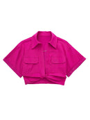 TRAF Women Fashion Front Knot Elastic Linen Cropped Shirts Vintage Short Sleeve Patch Pockets Female Blouses Blusa Chic Tops