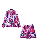 TFMLN 2022 Summer Women 2PCS Print Blouses+Skirts Set New Turn Down Collar Long Sleeve Tops High Waist Dress Girl Outfits