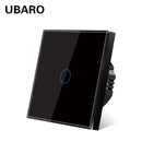 UBARO Eu AC100-240V Tempered Black White Crystal Glass Touch Switch Panel Wall Light Sensor Button 1/2/3 Gang 10A Interruptor