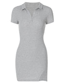 Hugcitar 2021 Short Sleeve Slit Sexy Mini Dress Summer Women Fashion Streetwear Outfits Cute Solid Y2K Party Clothing