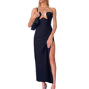 Summer Women Satin Silky Spaghetti Strap Split Long Dress Elegant Sleeveless Backless Club Party Beach Sexy Vestito 2021